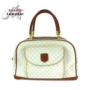 Celine Macadam Handbag Boston Bag White Brown